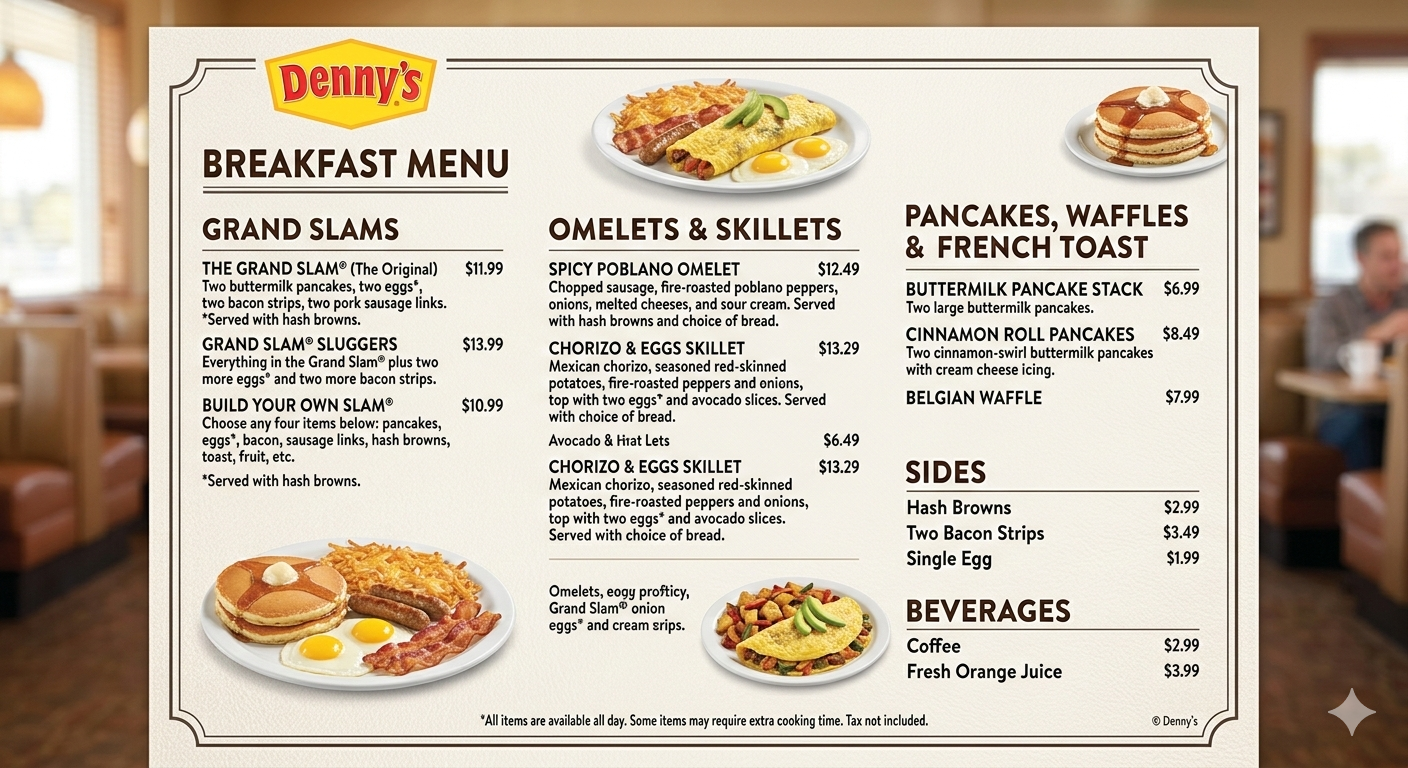 denny's breakfast menu with prices